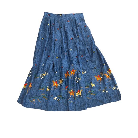 Chaus Novelty Print Blue Horse Dogs Equestrian English Hunt Skirt Size 10 - Picture 1 of 6